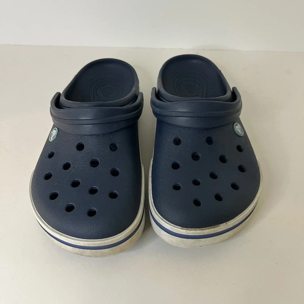 Crocs Crocband Navy Blue White Mens 7 Womens 9 Sporty‎ Clog Sandals 11016